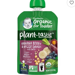 Plant-Tastic（プラントタスティック）、乳幼児用オーガニック、オーツ入りバナナベリー＆ベジースマッシュ、生後12か月以上、99g（3.5オンス）